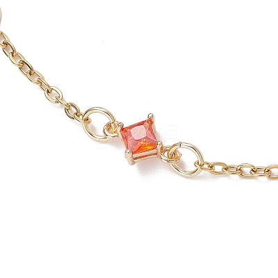 2Pcs 2 Colors Glass Rhombus & Round Glass Pearl Beads 304 Stainless Steel Link Chain Anklets for Women AJEW-AN00724-1