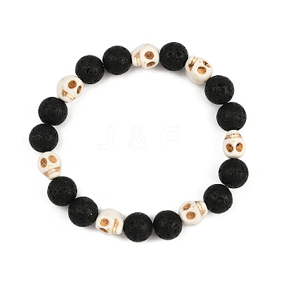 Natural Lava Rock & Synthetic Turquoise Beads Stretch Bracelets for Men BJEW-JB12131-01-1