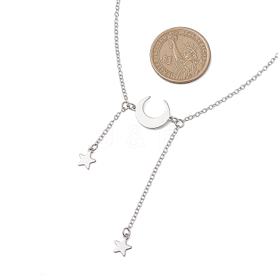 201 Stainless Steel Moon and Star Pendant Brass Cable Chain Necklaces NJEW-JN05787-1