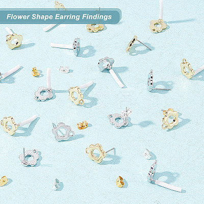 24Pcs 2 Color Alloy Flower Stud Earring Findings FIND-HY0001-56-1