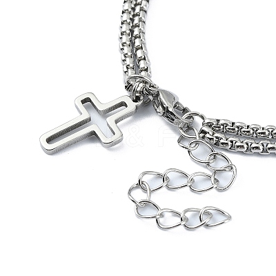 Tarnish Resistant 304 Stainless Steel Hollow Cross Charm Bracelet with Double Layer Box Chains BJEW-A002-01P-1