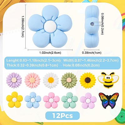 12Pcs 12 Styles Silicone Beads SIL-FS0001-34B-1