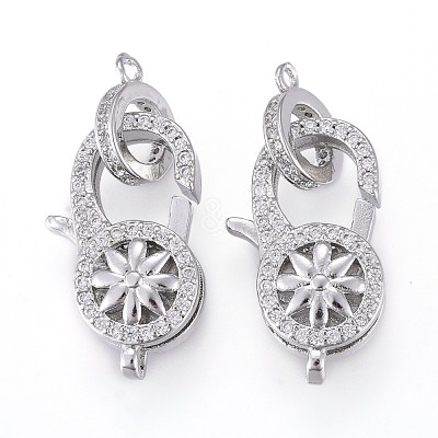 Brass Micro Pave Clear Cubic Zirconia Lobster Claw Clasps KK-K242-14P-1