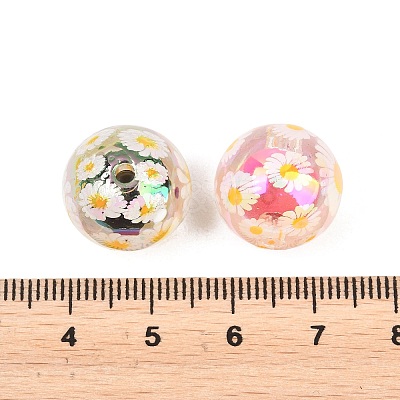 10Pcs 5 Colors UV Plating Printed Transparent Acrylic Beads TACR-FP0001-10-1