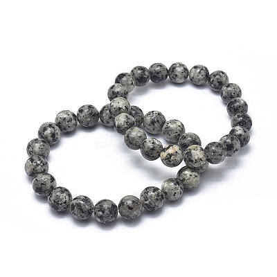 Natural Sesame Jasper/Kiwi Jasper Bead Stretch Bracelets X-BJEW-K212-A-033-1