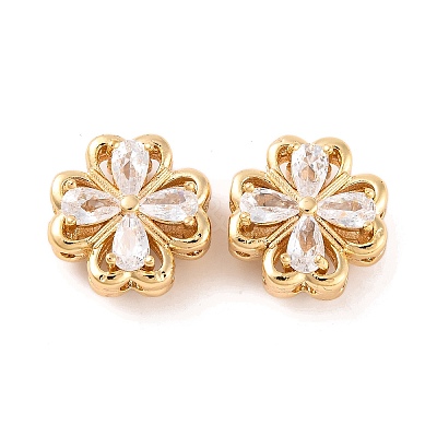 Brass Micro Pave Clear Cubic Zirconia Beads KK-S389-21G-1