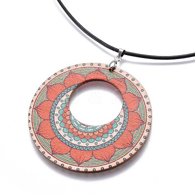 Wood Pendant Necklaces NJEW-JN02326-M-1