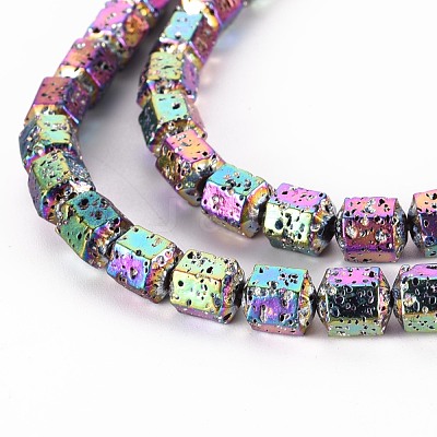 Electroplated Natural Lava Rock Beads Strands G-T114-71E-1