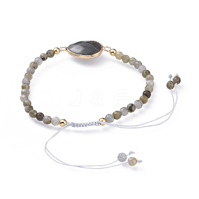 Adjustable Natural Labradorite Braided Bead Bracelets BJEW-JB04559-01-1