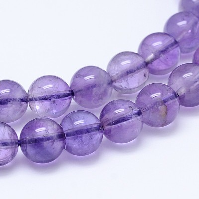 Natural Amethyst Smooth Round Bead Strands G-M212-6mm-01A-1