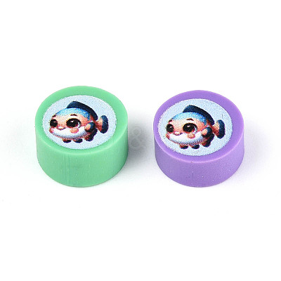 Printed Handmade Polymer Clay Beads CLAY-T022-12E-1
