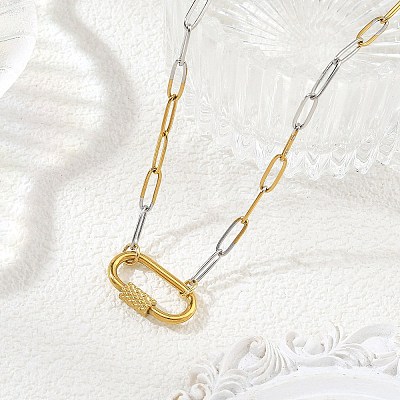 3.5MM Duo Tone Brass Paperclip Chain Necklaces with 304 Stainless Steel Screw Clasps NJEW-JN06537-1