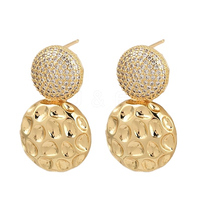 Brass Micro Pave Clear Cubic Zirconia Dangle Stud Earrings EJEW-L275-15G-02-1