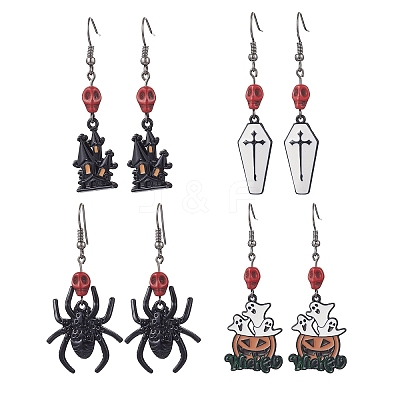 Halloween Series Alloy Enamel Dangle Earrings EJEW-JE06522-1