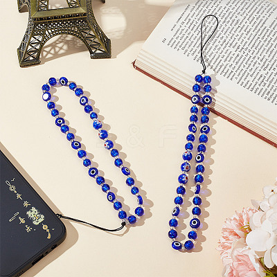 Evil Eye Lampwork Beaded Mobile Phone Straps HJEW-GO00001-1