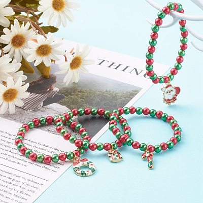 Christmas Theme Stretch Charm Bracelets for Kids BJEW-JB06170-1