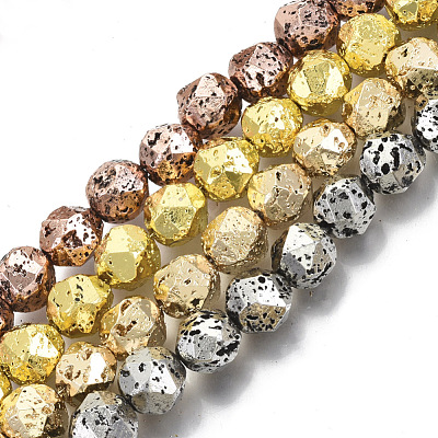Electroplated Natural Lava Rock Beads Strands G-S352-31B-B-1
