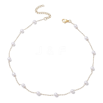 Round ABS Imitation Pearl Link Chain Necklaces NJEW-JN05144-1