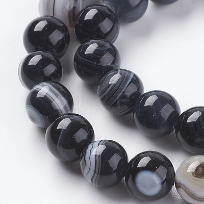 Round Dyed & Heated Natural Black Agate Beads Strands X-G-G582-8mm-07-1
