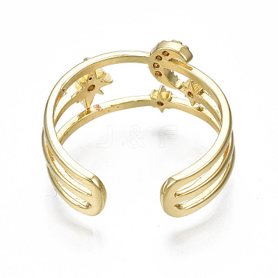 Sparkling Cubic Zirconia Moon & Star Cuff Ring RJEW-N035-065-NF-1