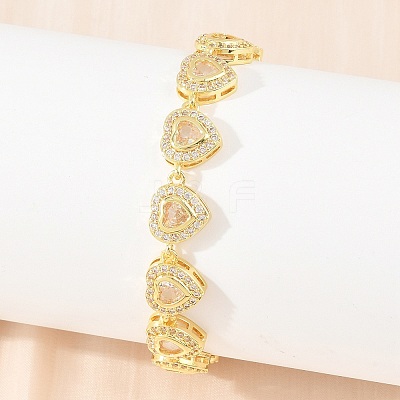Brass Pave Cubic Zirconia Heart Tennis Bracelets for Women KK-CBA68DA-09G-01-1