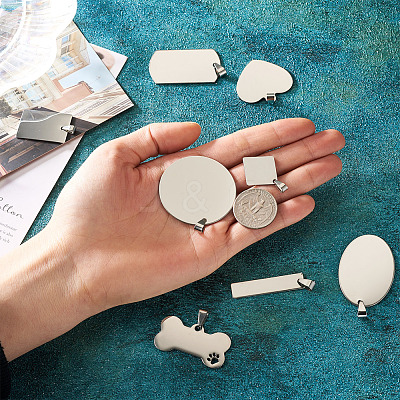 32Pcs 8 Style 201 Stainless Steel Stamping Blank Tag Pendants STAS-CW0001-10-1