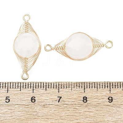 Natural Quartz Crystal Rock Crystal Faceted Hexagonal Cut Flat Round Links Connector Charms with Copper Herringbone Wire-Wrapped KK-Z152-07G-06-1