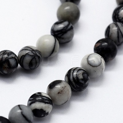 Natural Black Silk Stone/Netstone Beads Strands G-I199-11-6mm-1