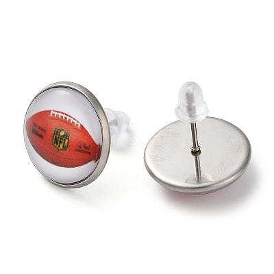Sport Balls Glass & 304 Stainless Steel Stud Earrings for Women EJEW-H005-01P-10-1