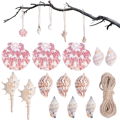 20Pcs 5 Styles Natural Shell Big Pendants BSHE-BM0001-01-1