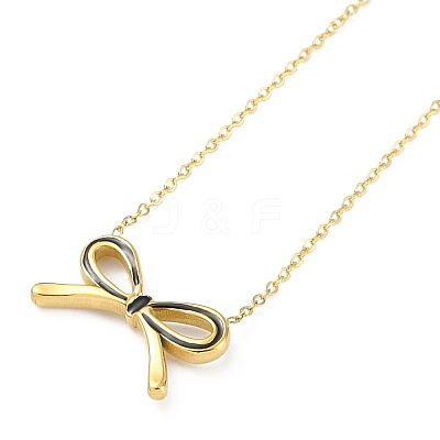 Ion Plating(IP) Golden Tone 304 Stainless Steel Enamel Bowknot Pendant Necklaces for Women NJEW-K276-07G-03-1