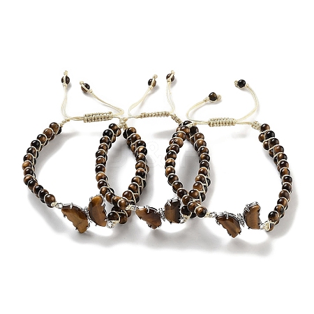 Natural Tiger Eye Braided Round Bead Bracelets BJEW-K251-06A-1