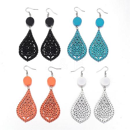 Trendy Teardrop Wood Dangle Earrings EJEW-F062-L-1