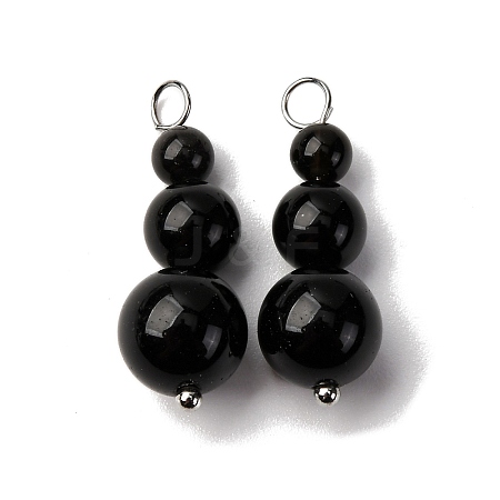 Natural Obsidian Round Beaded Pendants PALLOY-JF02867-07-1