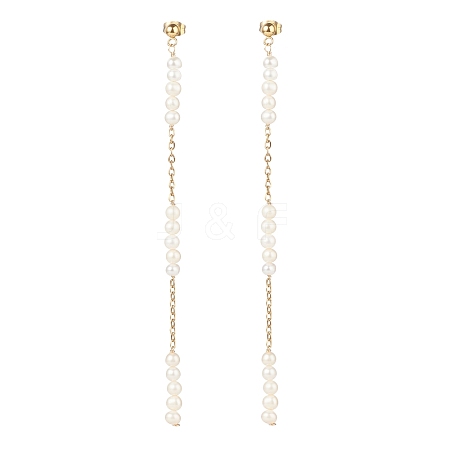 Natural Pearl Beaded Long Chain Dangle Stud Earrings EJEW-JE04932-1