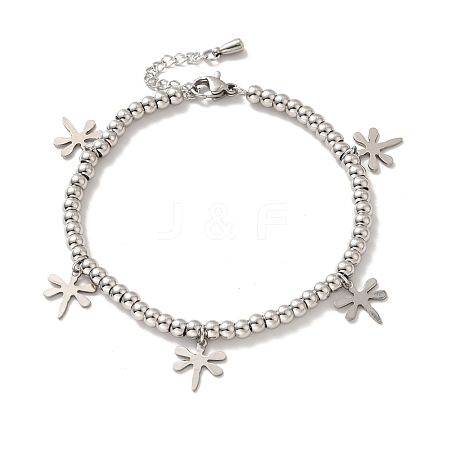 Tarnish Resistant 304 Stainless Steel Dragonfly Charm Bracelet with 201 Stainless Steel Round Beads for Women BJEW-B057-22P-1