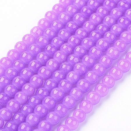 Orchid Color Spray Painted Round Imitation Jade Glass Beads Strands X-DGLA-S076-4mm-25-1