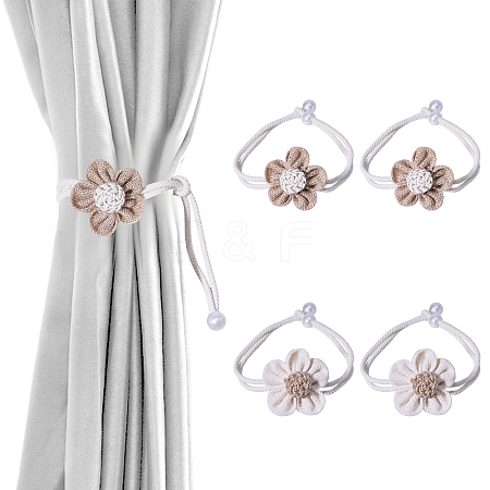 4pcs 2 Colors Linen & ABS Plastic Flower Curtain Tiebacks AJEW-GL0002-84-1