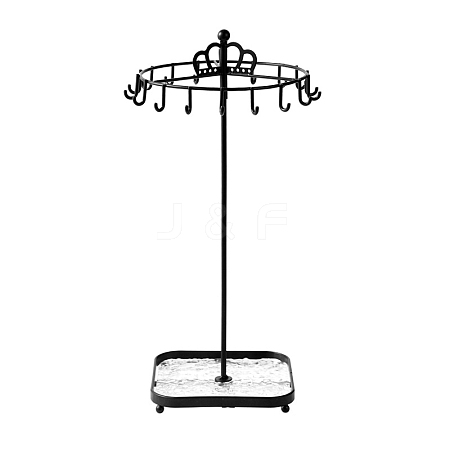 Rotatable Crown Iron Necklace Display Stands with Trays PW-WG5F7B2-02-1