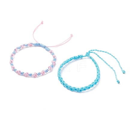 2Pcs 2 Colors Peach Blossom Braided Cord Bracelet BJEW-JB07610-03-1