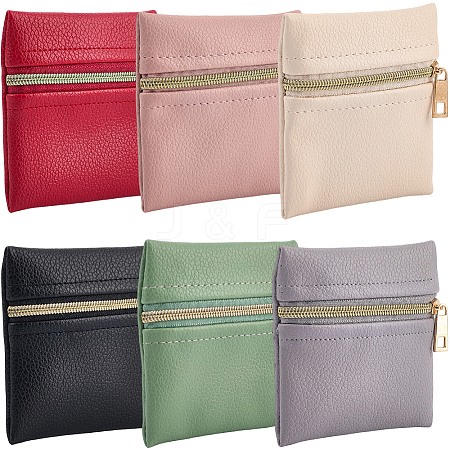 6Pcs 6 Colors Square PU Leather Jewelry Gift Zipper Bags ABAG-CL0001-01-1