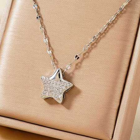 Luxury Brass Clear Cubic Zirconia Star Pendant Fashion Necklaces for Versatile and Stylish Look XT3331-2-1