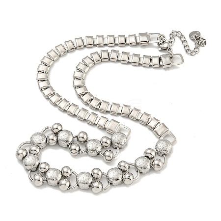 Non-Tarnish 304 Stainless Steel Rectangle & Round Ball Link Chain Necklaces NJEW-S431-03P-1