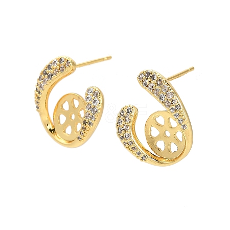 U-Shaped Brass Micro Pave Clear Cubic Zirconia Stud Earring Findings KK-D102-10G-1