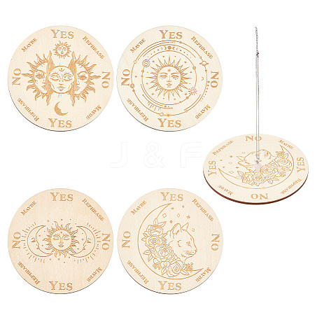 AHADEMAKER 4Pcs 4 Style Sun & Cat Pattern Wooden Pendulum Board DIY-GA0005-04A-1