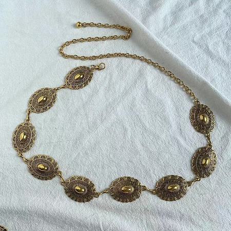 Tibetan Style Zinc Alloy & Iron Oval Link Chain Waist Belly Chains WGB4B33-06-1