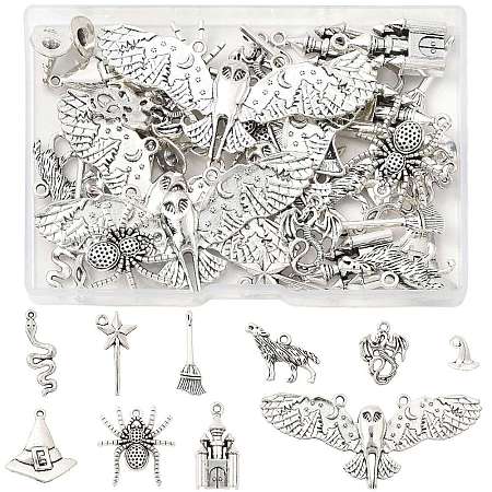 40Pcs 10 Styles Halloween Tibetan Style Alloy Pendants TIBE-FS0003-30-1