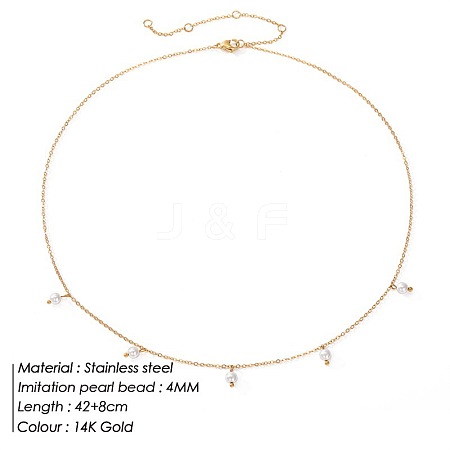 Stainless Steel Imitation Pearl Cable Chain Bib Necklaces for Women GX8162-2-1