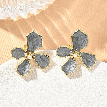 Brass Enamel Stud Earrings for Women KK-CBA760A-11G-02-1