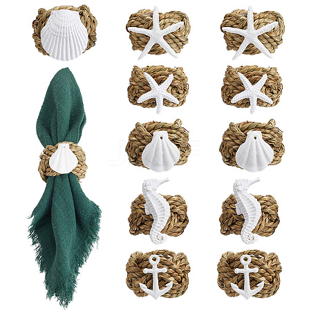 12Pcs 6 Styles Grass Napkin Rings AJEW-NB00025-1